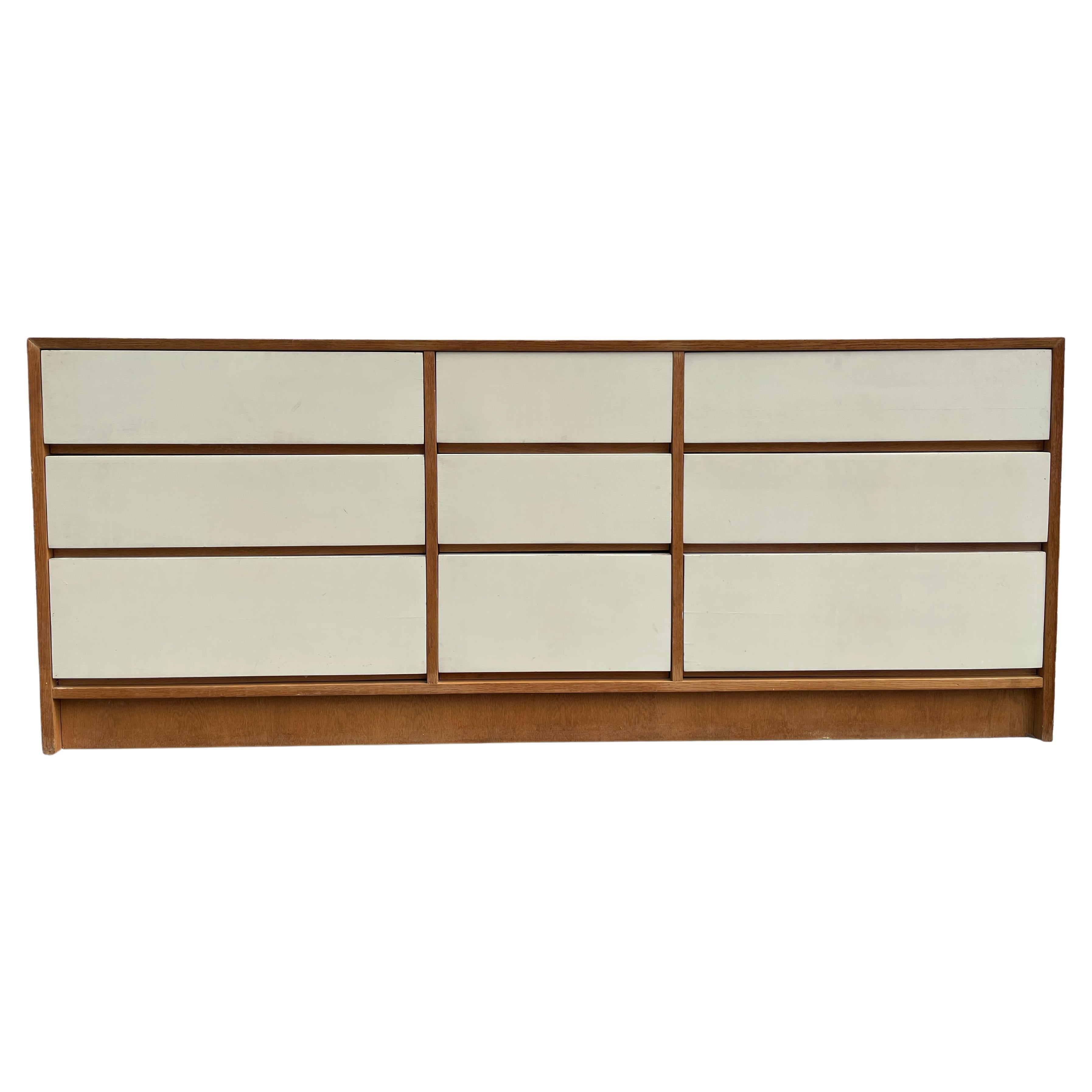 Mid Century Modern 9 Drawer oak Credenza or Dresser Lacquer drawers