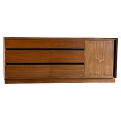Mid century modern 9 drawer Walnut credenza with cabinet door