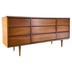 Newly Refinished - Mid-Century Modern 9-Drawer Walnut Dresser