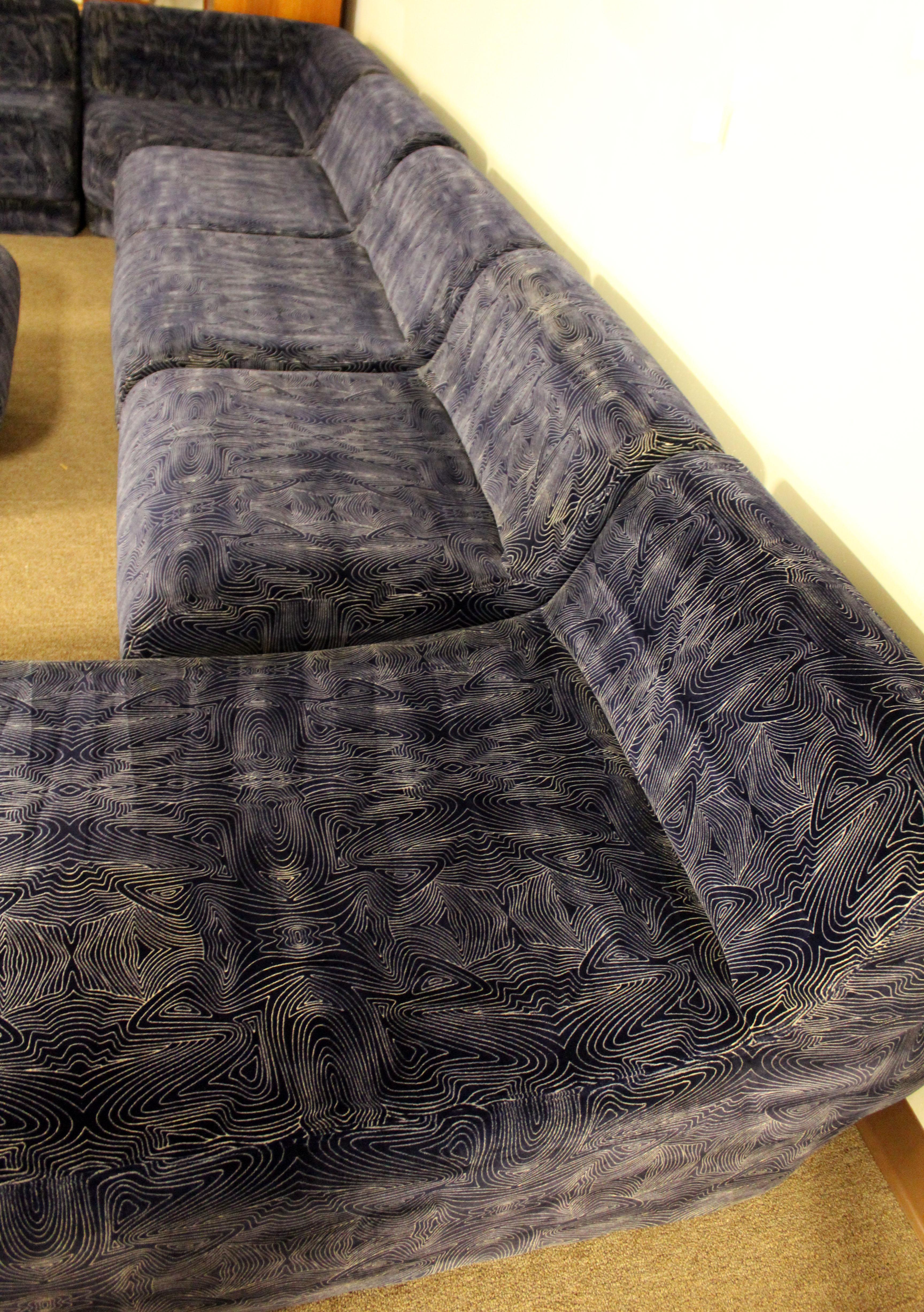 American Mid-Century Modern 9-Piece Modular Serpentine Preview Blue Velvet Sectional Sofa