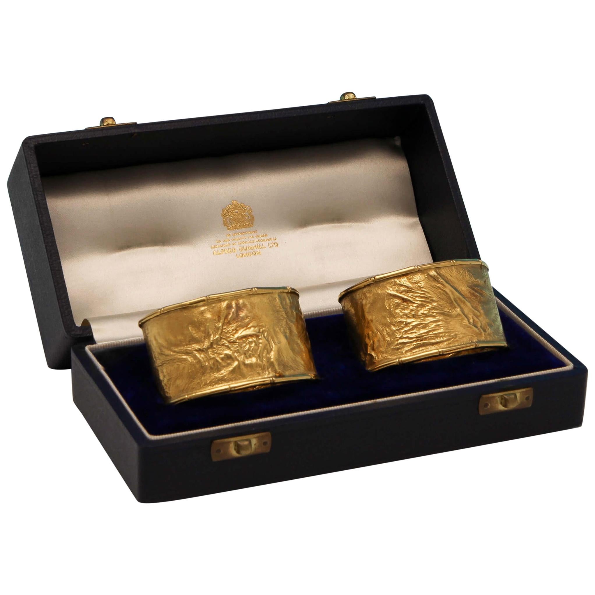Mid-Century Modern 9ct Gold Pair of Napkin Rings Using the Samorodok Technique
