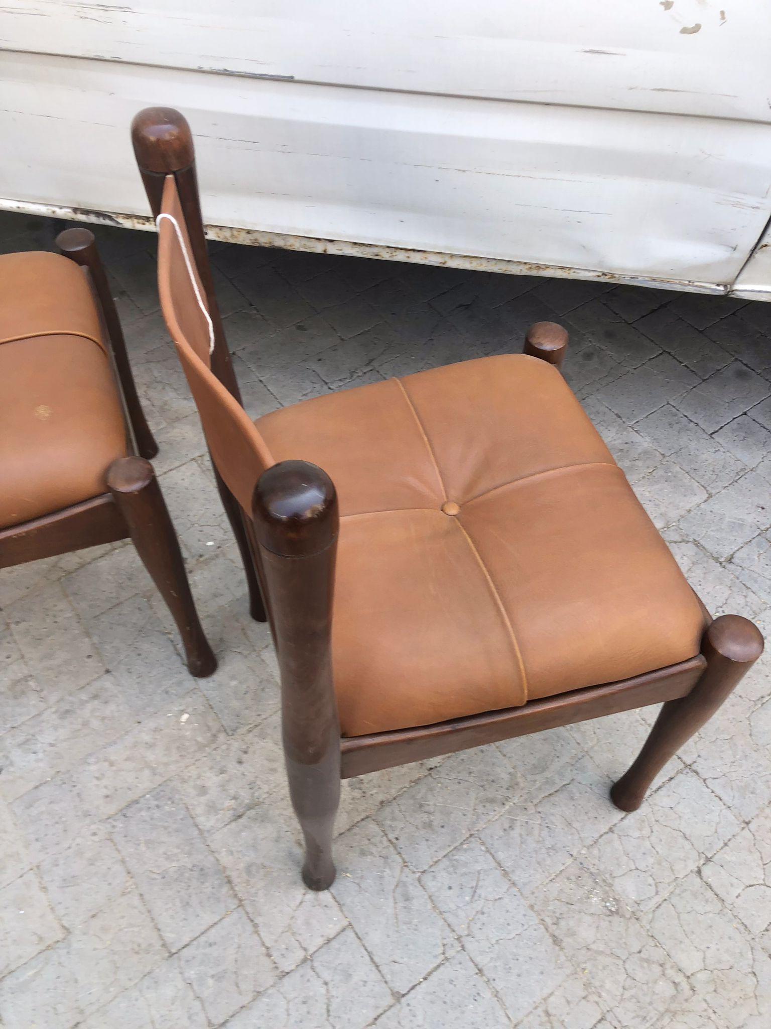 Leather Mid Century Modern A Pair of Dining Chairs by Silvio Coppola for Bernini, 1960s