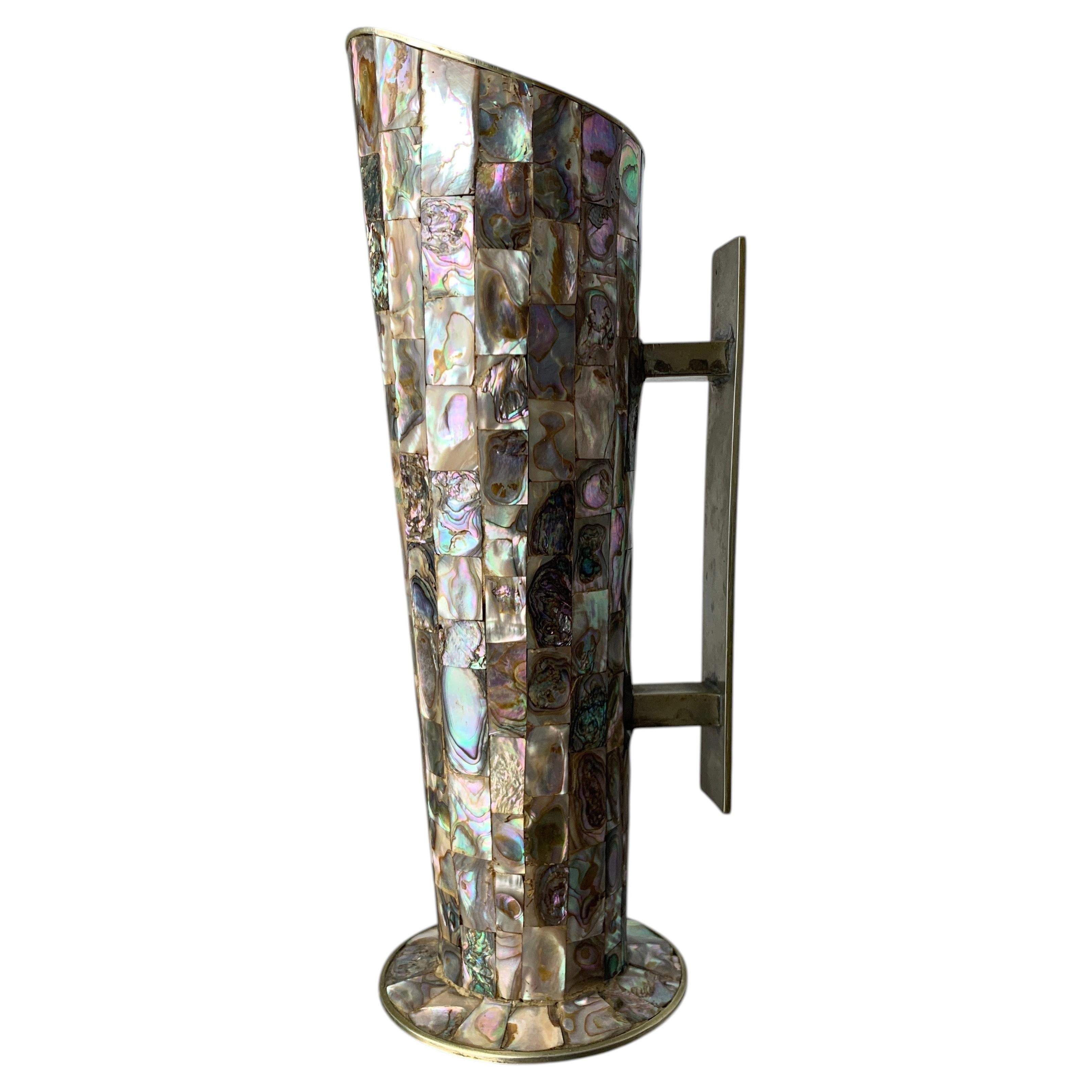 Mid-Century Modern Abalone Shell Pitcher, Alpaca, Mexico, 1970s