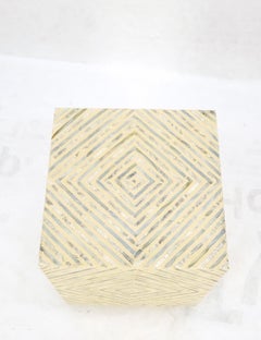 Mid-Century Modern Abalone Tile Decorated Square Pedestal Stand End Table Mint