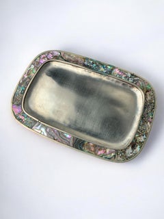 Mid-Century Modern Abalone Tray, Alpaca Metal, Mexico, Circa 1970