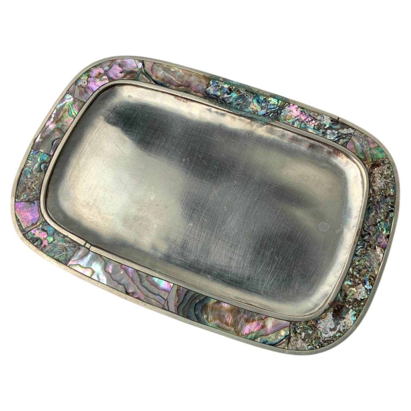 Mid-Century Modern Abalone Tray, Alpaca Metal, Mexico, Circa 1970