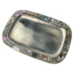 Mid-Century Modern Abalone Tray, Alpaca Metal, Mexico, Circa 1970