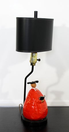 Mid-Century Modern Abbot Monk Form Ceramic Lamp Italian 1950s Red and Black