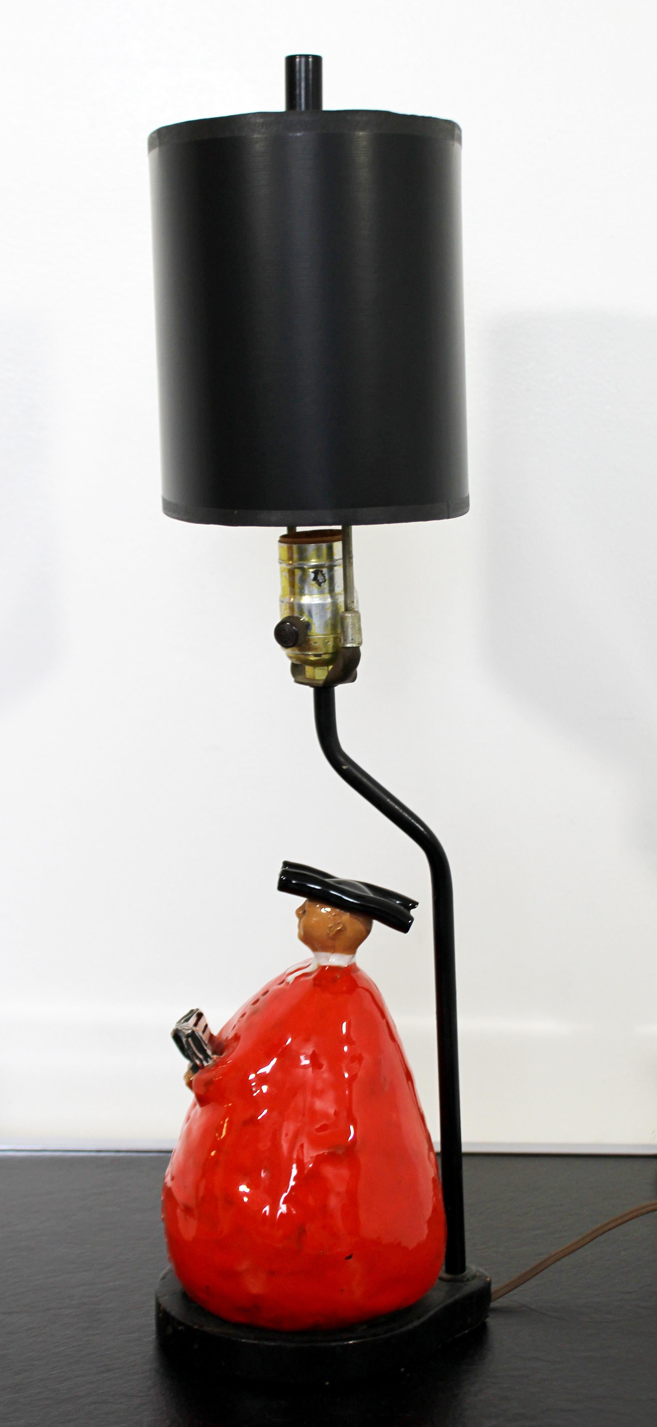 Mid-20th Century Mid-Century Modern Abbot Monk Form Ceramic Lamp Italian 1950s Red and Black