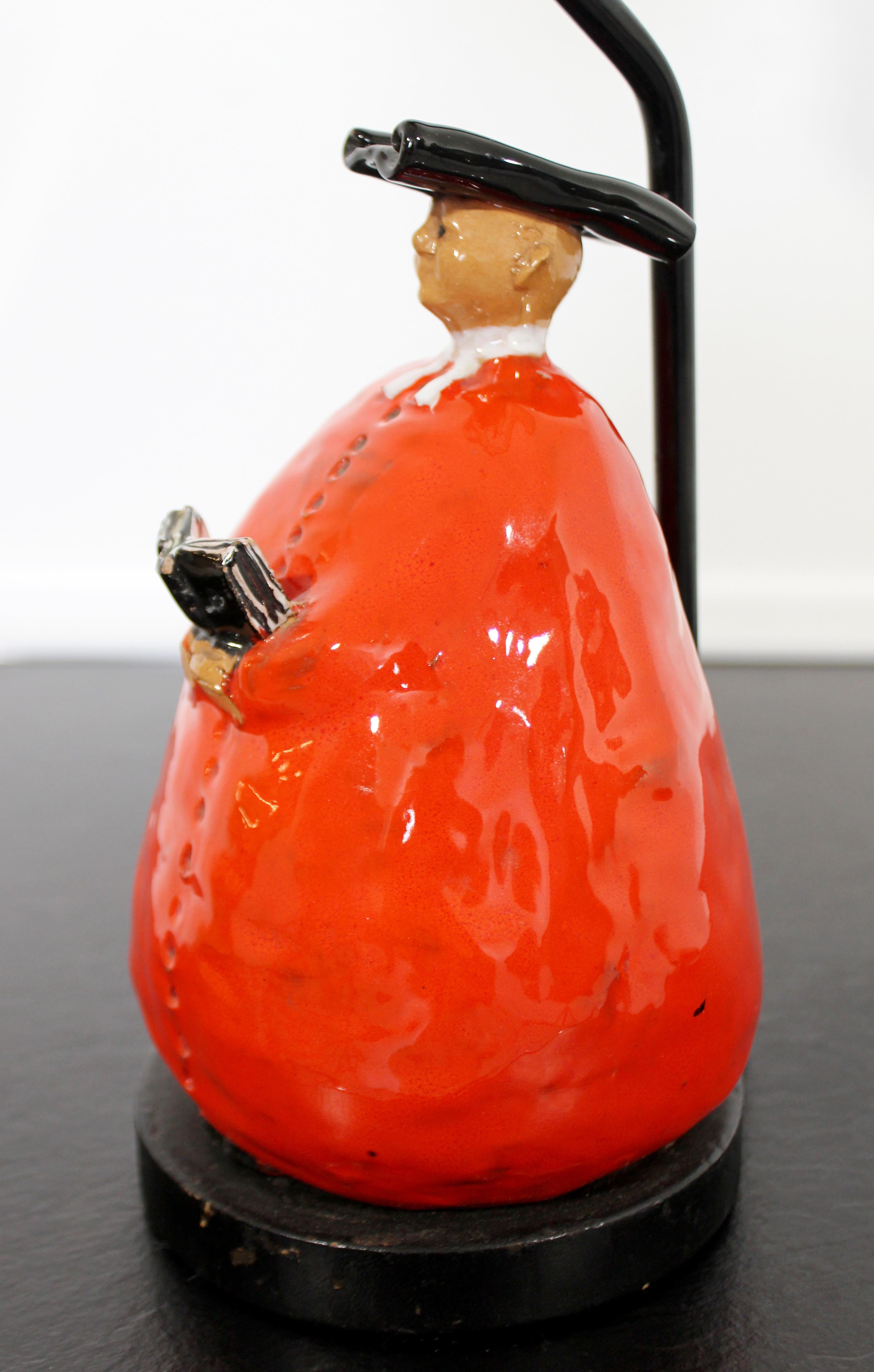 Mid-Century Modern Abbot Monk Form Ceramic Lamp Italian 1950s Red and Black 2