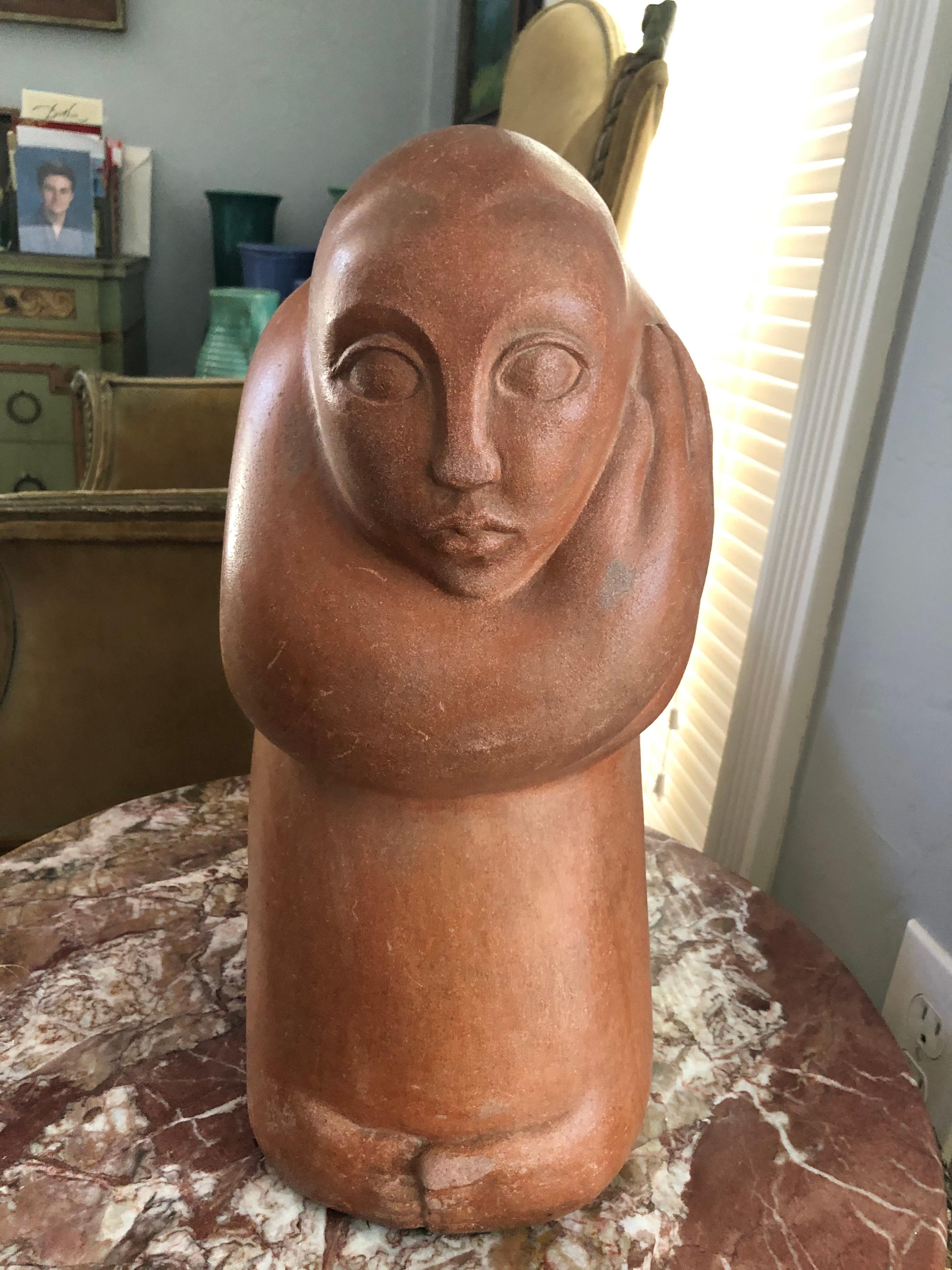 Hand-Carved Mid-Century Modern Abstract Statue of a Woman