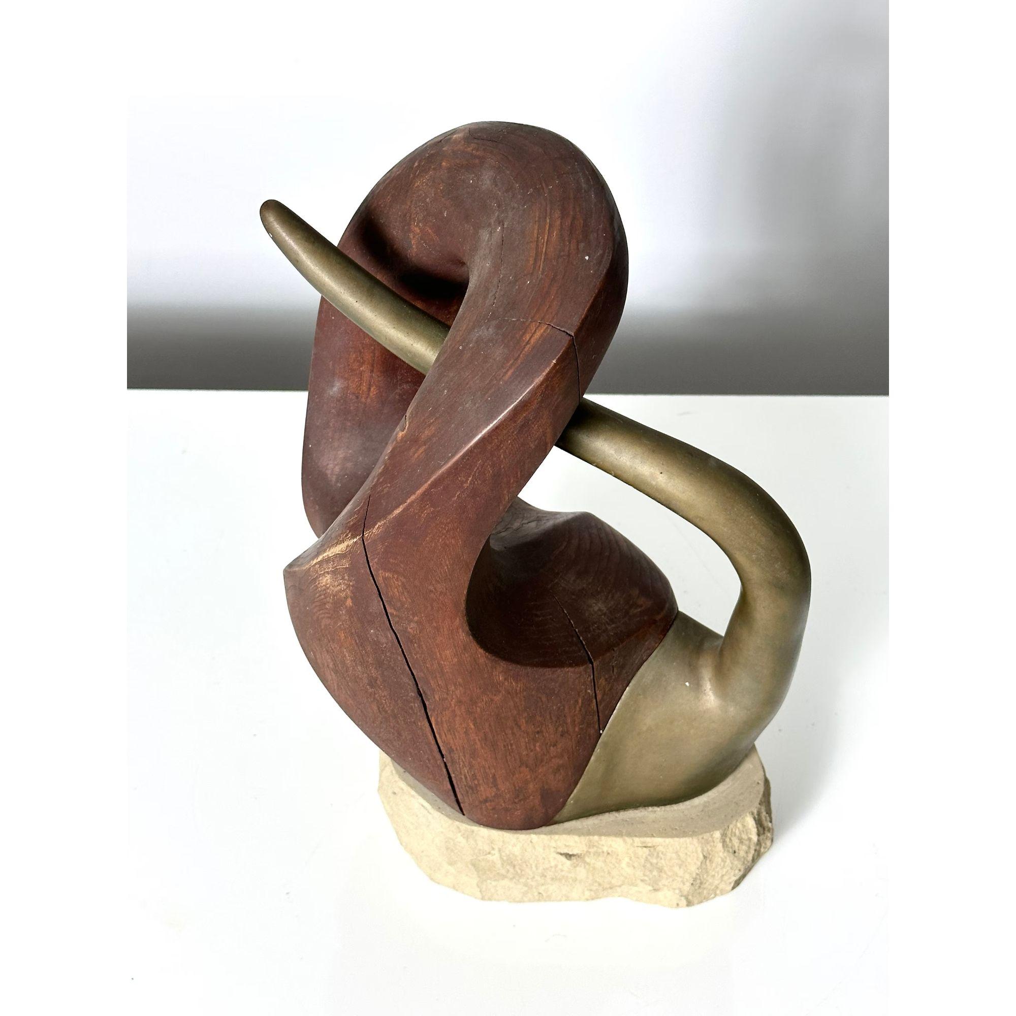 Mid Century Modern Abstract Biomorphic Wood & Bronze Sculpture circa 1960s In Good Condition For Sale In Troy, MI
