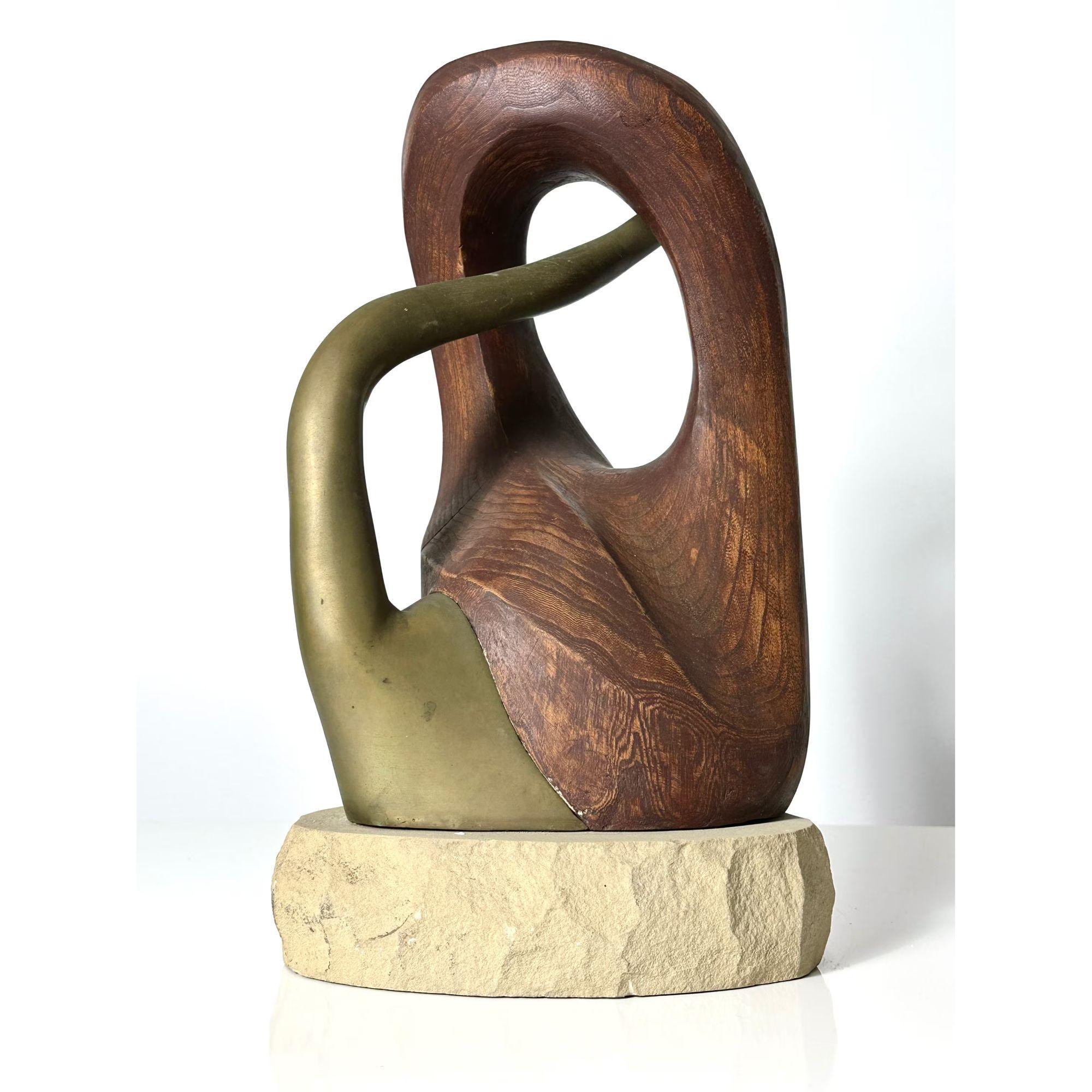 20th Century Mid Century Modern Abstract Biomorphic Wood & Bronze Sculpture circa 1960s