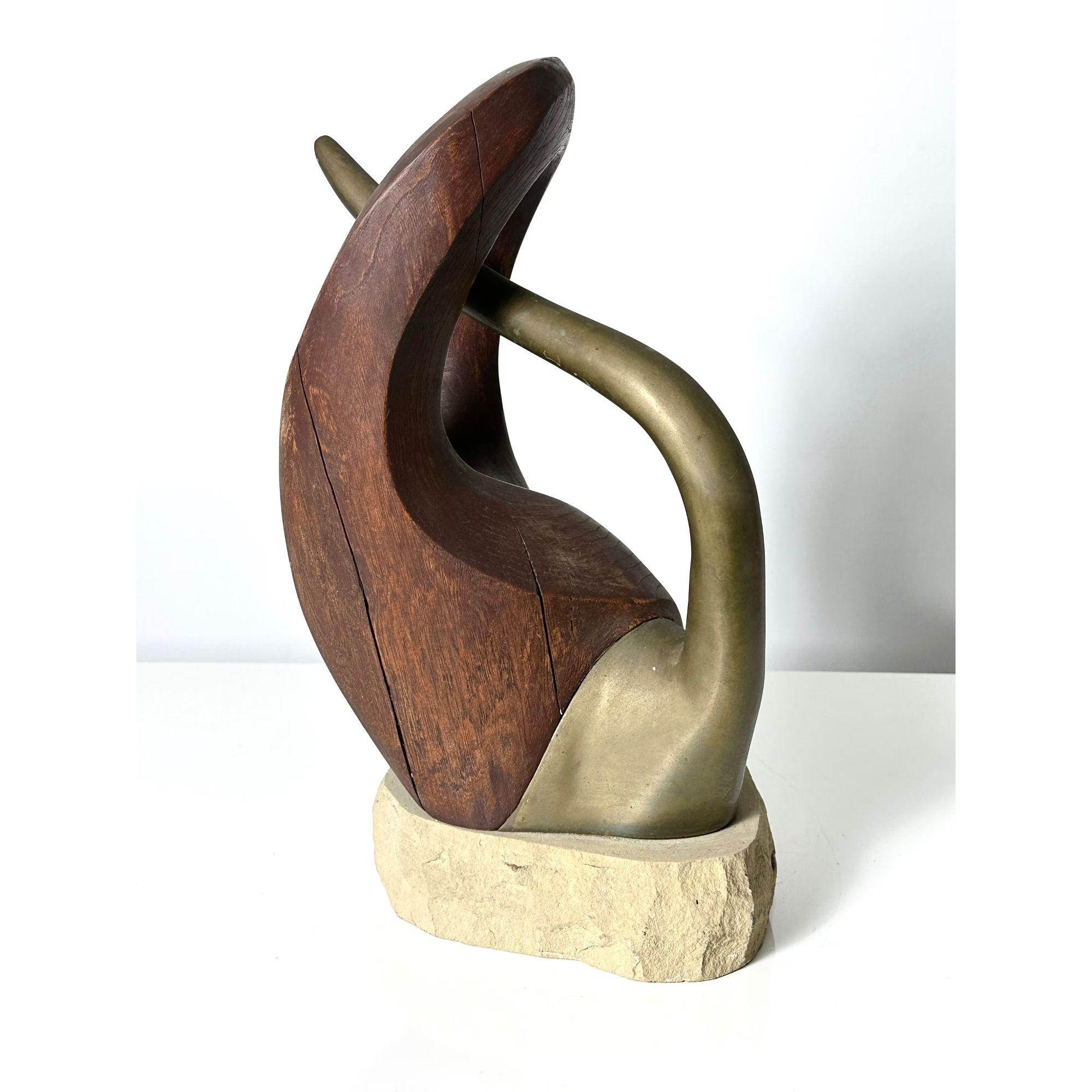 Mid Century Modern Abstract Biomorphic Wood & Bronze Sculpture circa 1960s For Sale 1