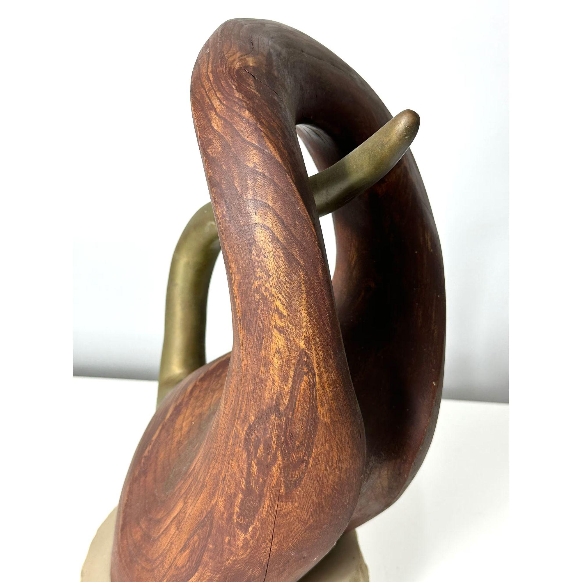 Mid Century Modern Abstract Biomorphic Wood & Bronze Sculpture circa 1960s For Sale 2