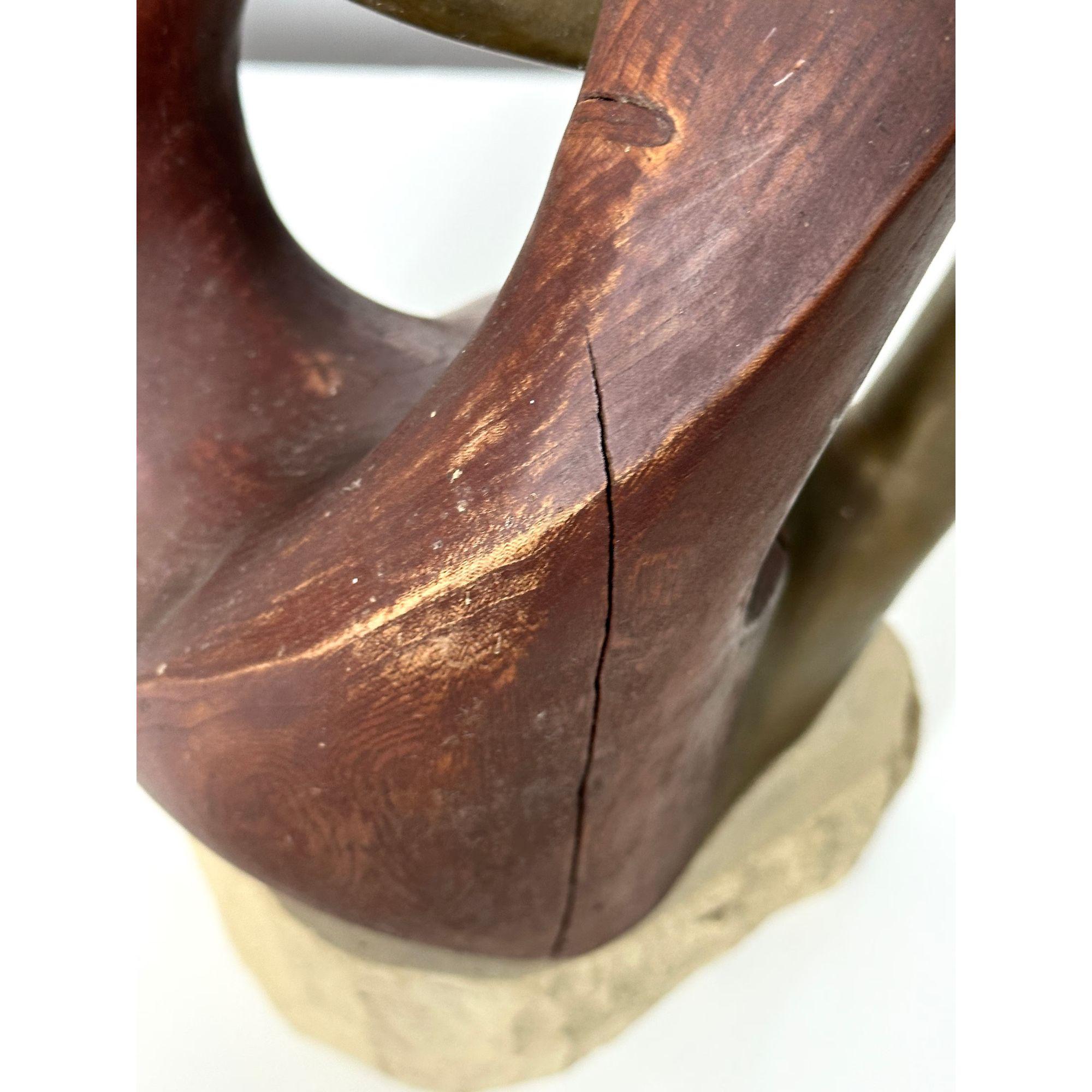 Mid Century Modern Abstract Biomorphic Wood & Bronze Sculpture circa 1960s For Sale 3