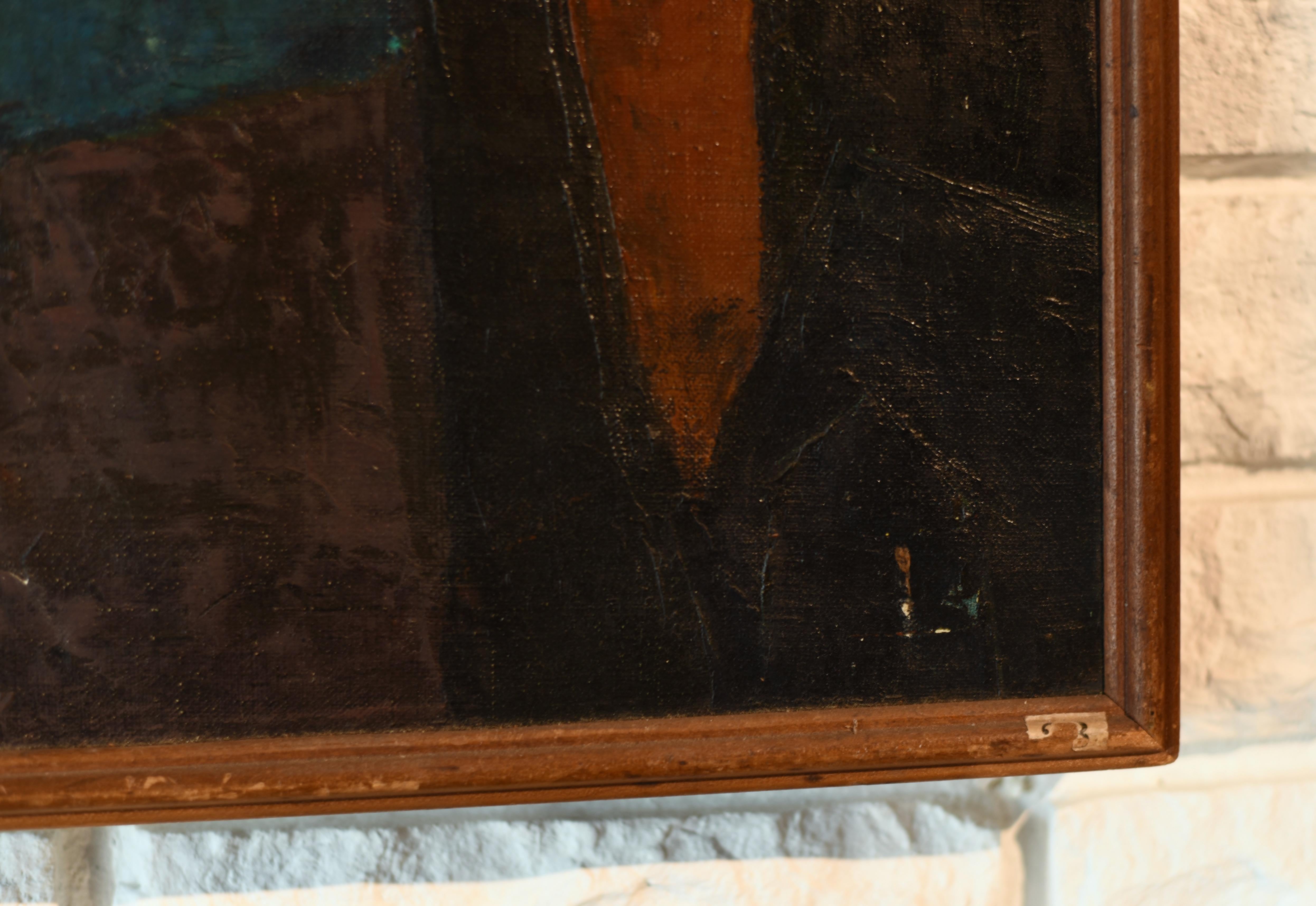 Americano Pittura a olio su tela con uccelli astratti della metà del secolo scorso in vendita
