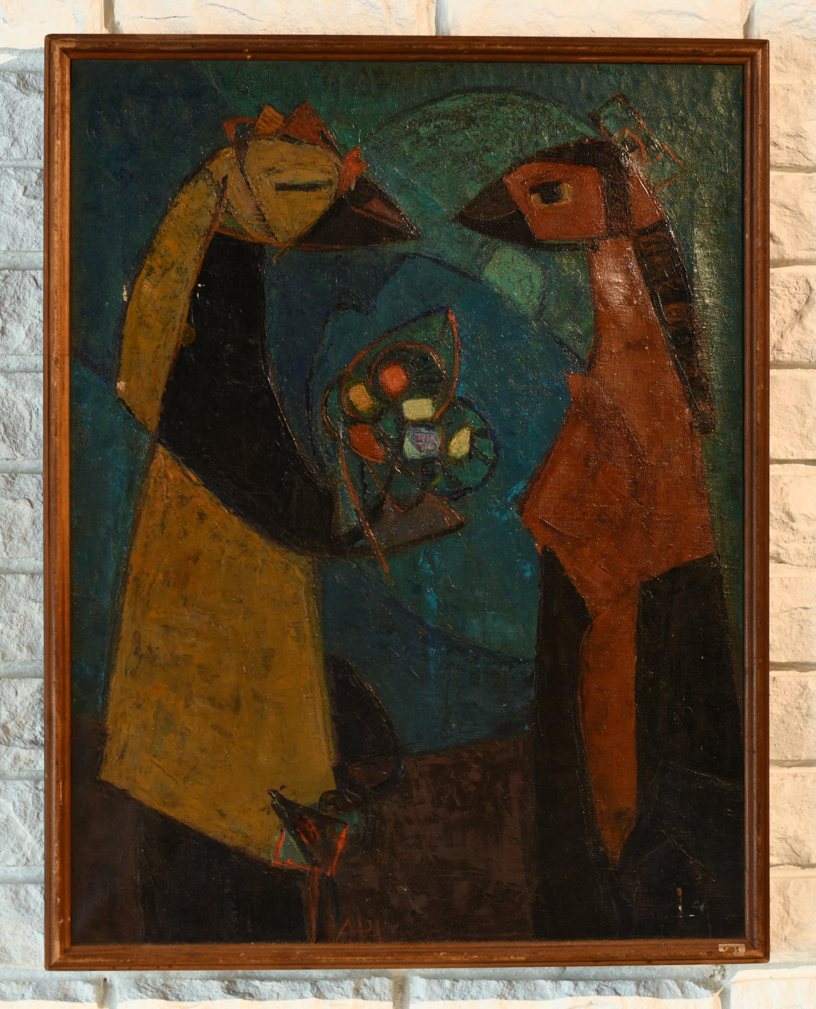 Mid Century Modern Abstract Bird Oil Painting on Canvas For Sale 1