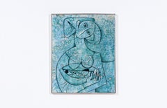 Mid-Century Modern Abstract Blue Women Painting by Larry Maschino