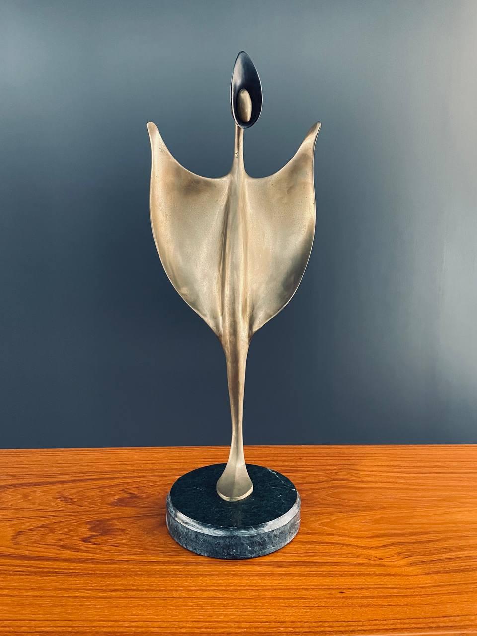 American Mid-Century Modern Abstract Brass Sculpture with Marble Base For Sale