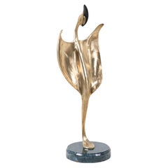 Mid-Century Modern Abstract Brass Sculpture with Marble Base