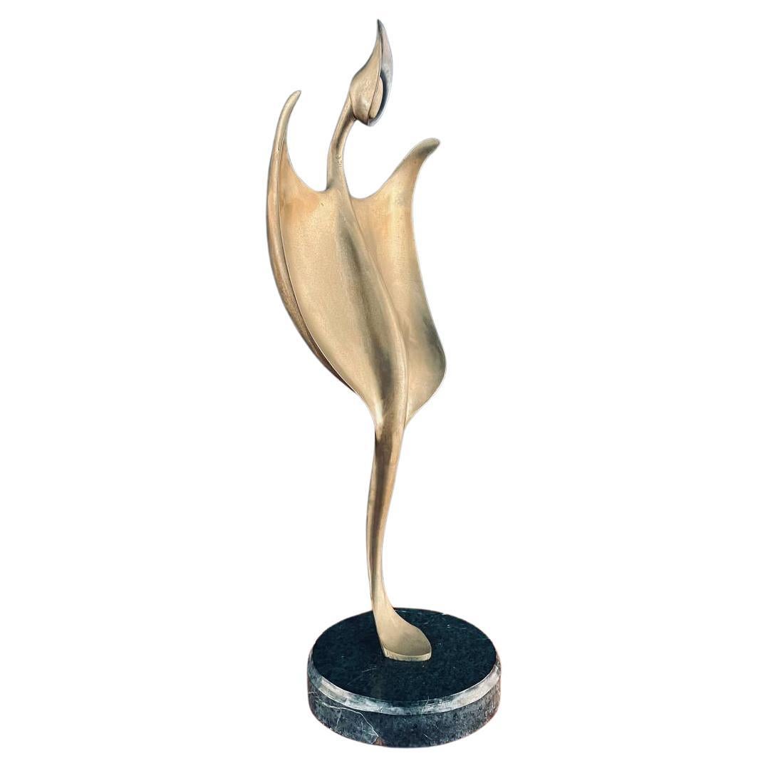 Mid-Century Modern Abstract Brass Sculpture with Marble Base For Sale