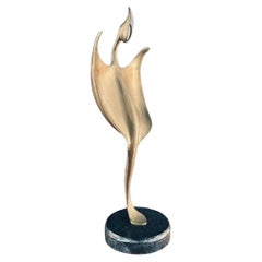Vintage Mid-Century Modern Abstract Brass Sculpture with Marble Base