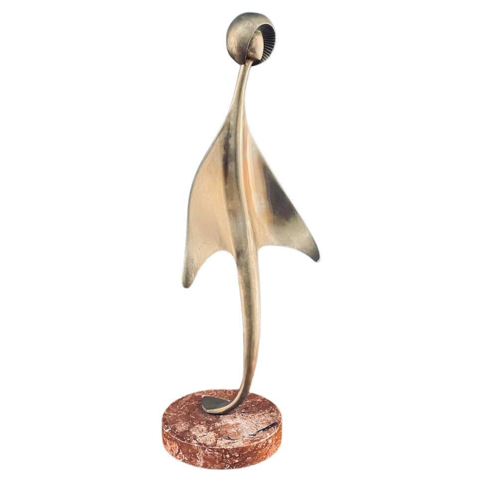 Mid-Century Modern Abstract Brass Sculpture with Pink Marble Base