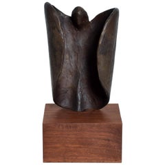 Mid-Century Modern Abstract Bronze Art Sculpture on Walnut
