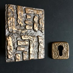 Mid-Century Modern Abstract Bronze Door Handle and Escutcheon, European, 1960s