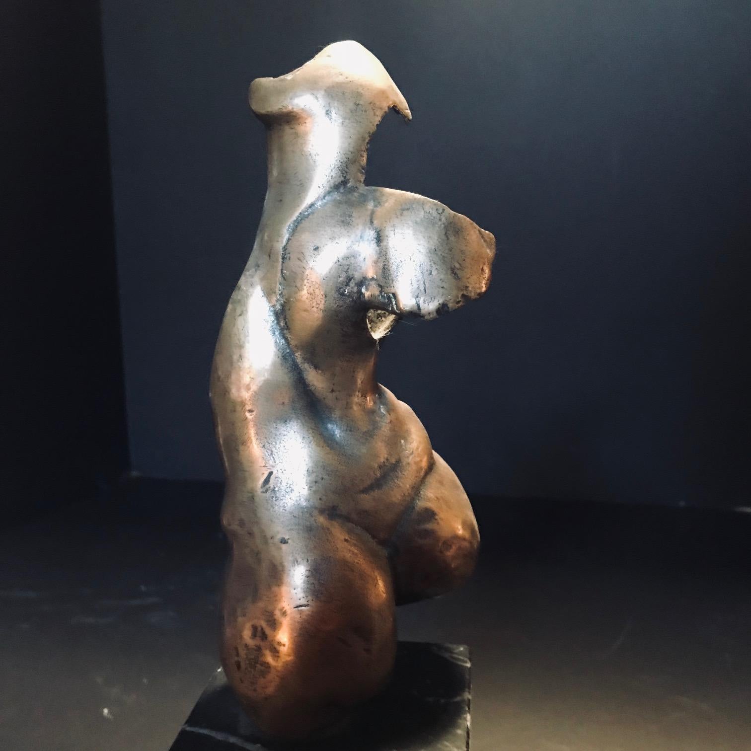 Cast Mid-Century Modern Abstract Bronze Female Torso Sculpture For Sale