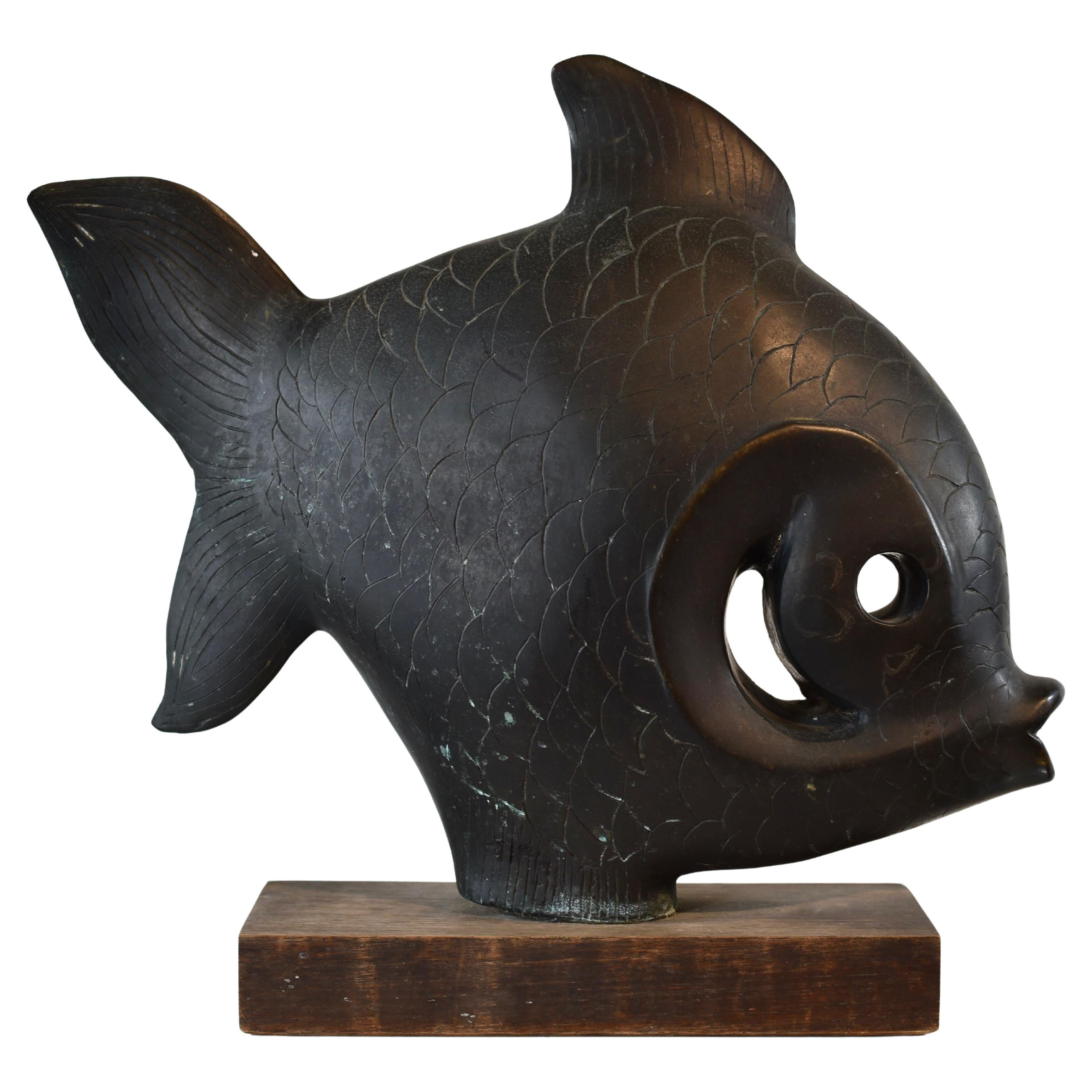 Mid Century Modern Abstract Bronze FIsh Sculpture  For Sale