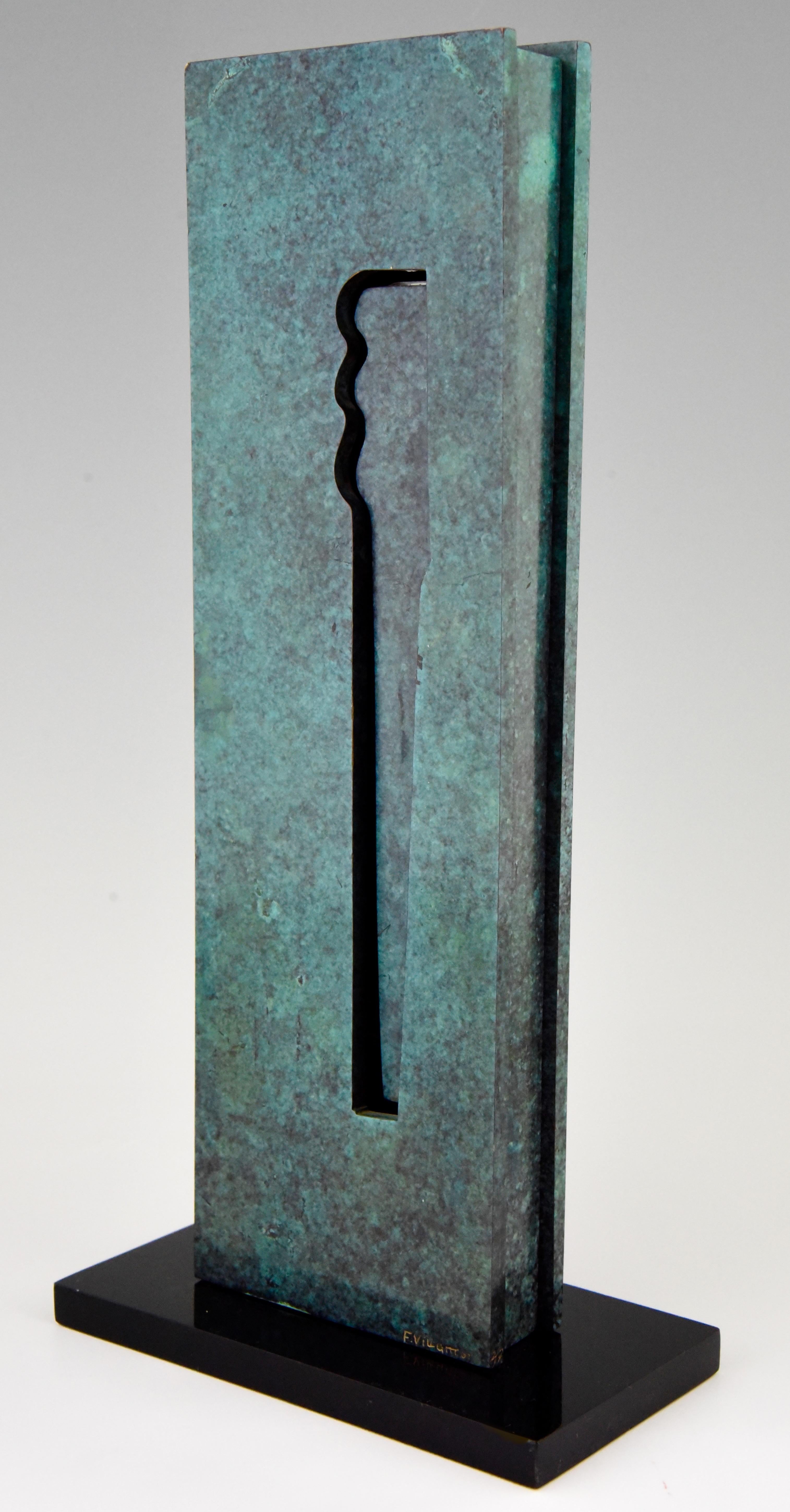 Patinated Mid-Century Modern Abstract Bronze Sculpture 1970 Felix Villamor