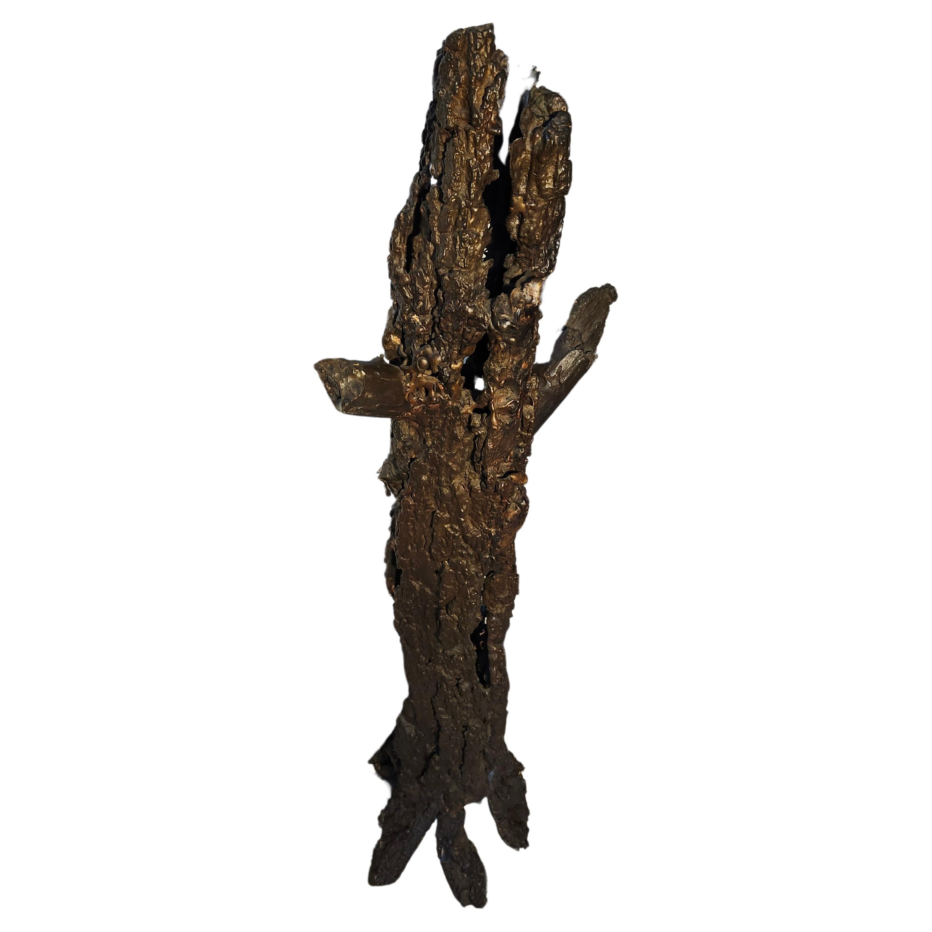 Mid Century Modern Abstract Bronze Sculpture of a Standing Tree Stump Log For Sale 1