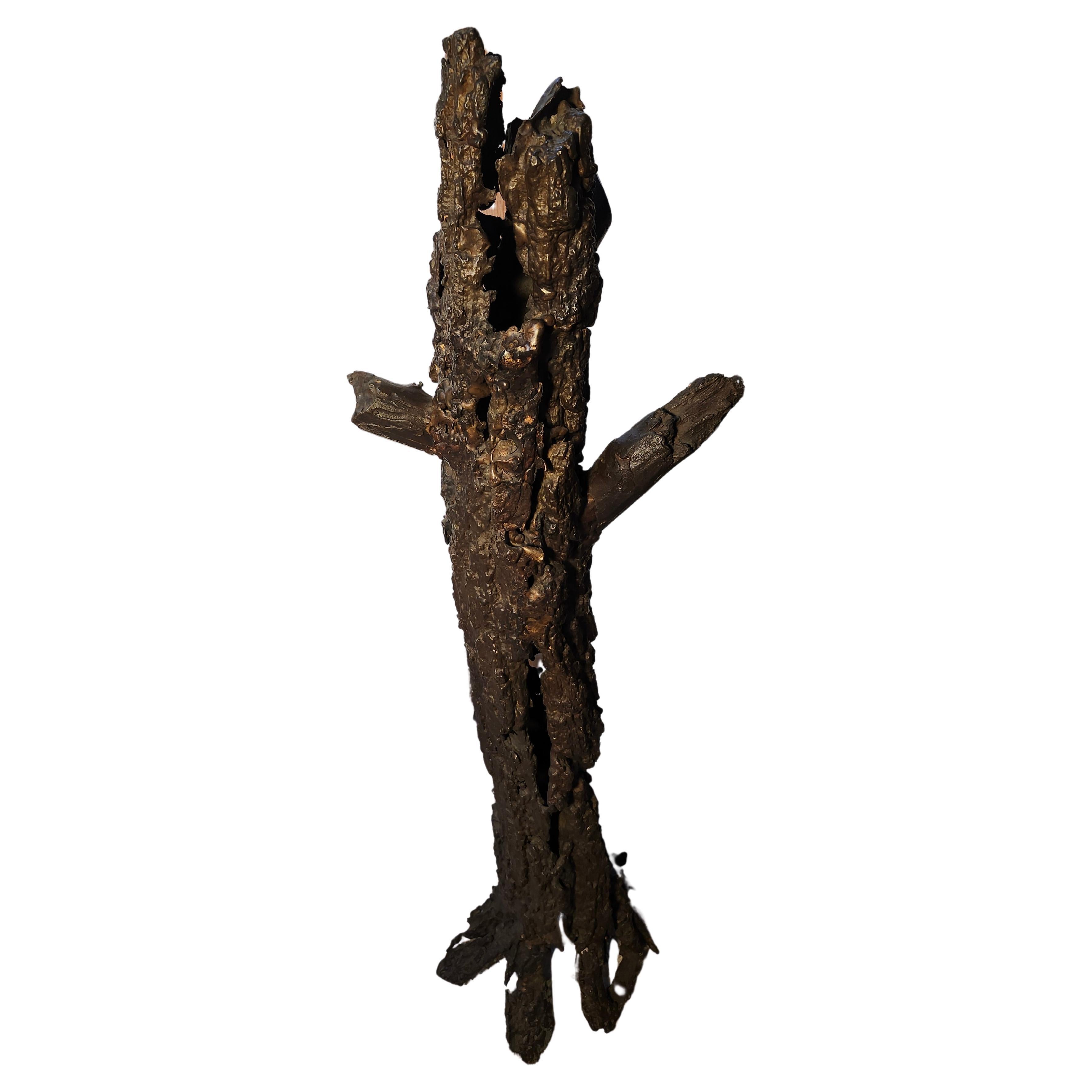 Mid Century Modern Abstract Bronze Sculpture of a Standing Tree Stump Log For Sale 2