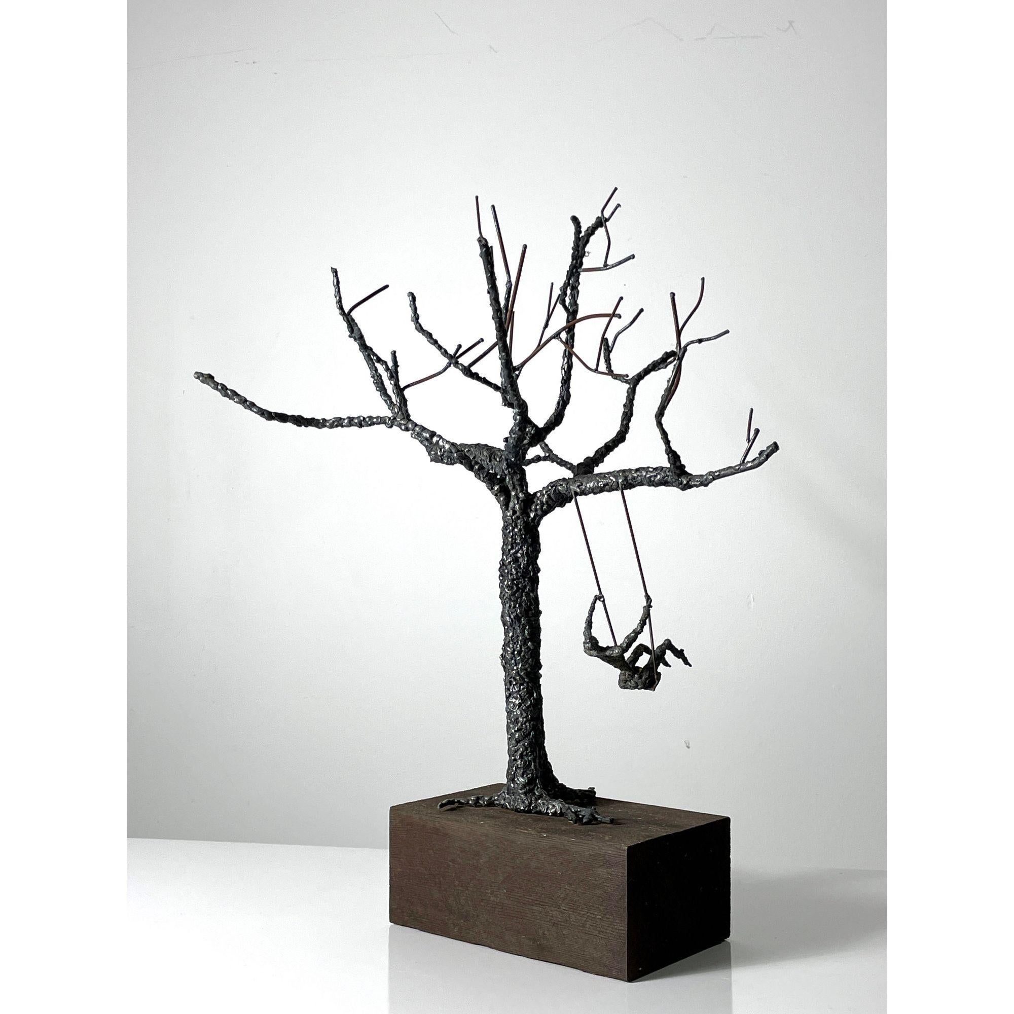Mid Century Modern Abstract Brutalist Mixed Metal Wire Tree Sculpture 1960s In Good Condition For Sale In Troy, MI