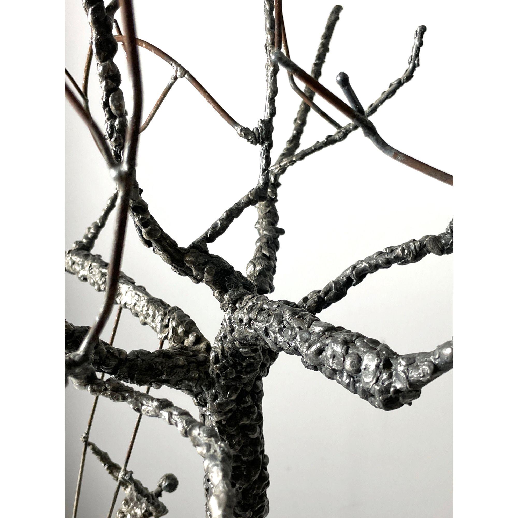 Mid Century Modern Abstract Brutalist Mixed Metal Wire Tree Sculpture 1960s For Sale 3