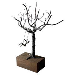 Mid Century Modern Abstract Brutalist Mixed Metal Wire Tree Sculpture 1960s