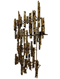 Sculpture d'art mural abstrait brutaliste du milieu du siècle en laiton