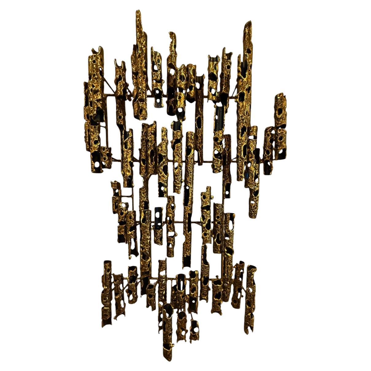 Mid Century Modern Abstract Brutalist Wall Art Sculpture in Brass