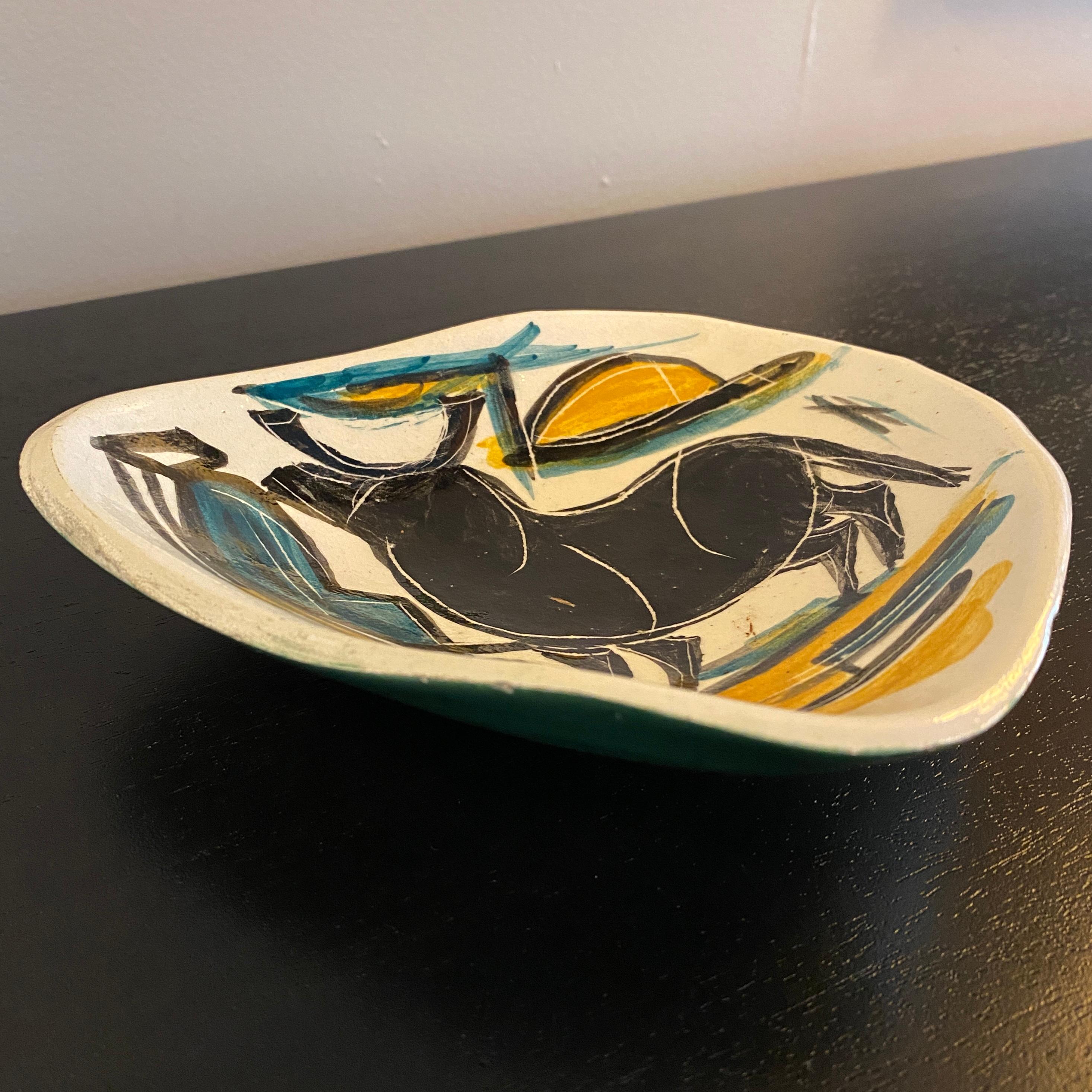 Mid-Century Modern Abstract Bull Art Pottery Ceramic Tray 1