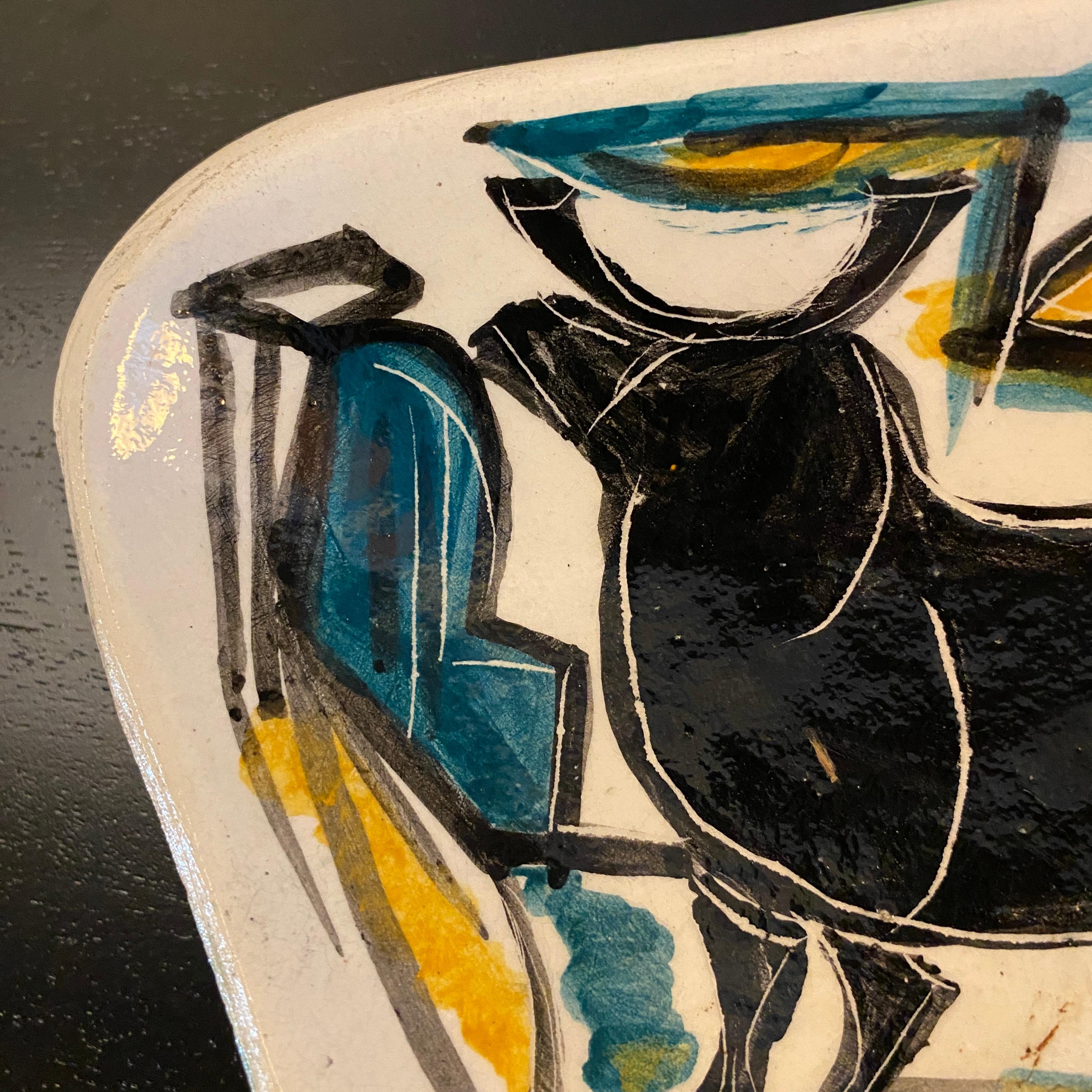 Mid-Century Modern Abstract Bull Art Pottery Ceramic Tray 4