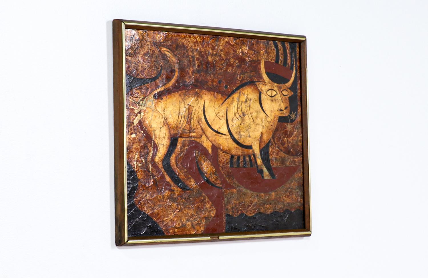 American Mid-Century Modern Abstract Bull Painting by Larry Maschino