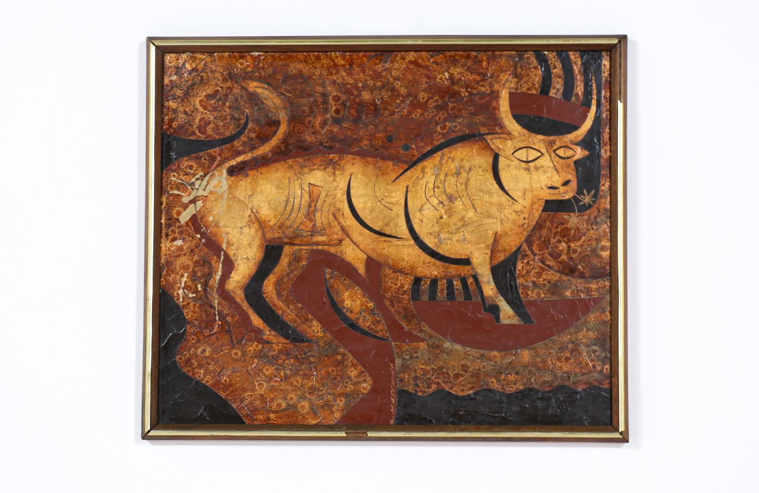 Mid-Century Modern Abstract Bull Painting by Larry Maschino In Good Condition In Los Angeles, CA
