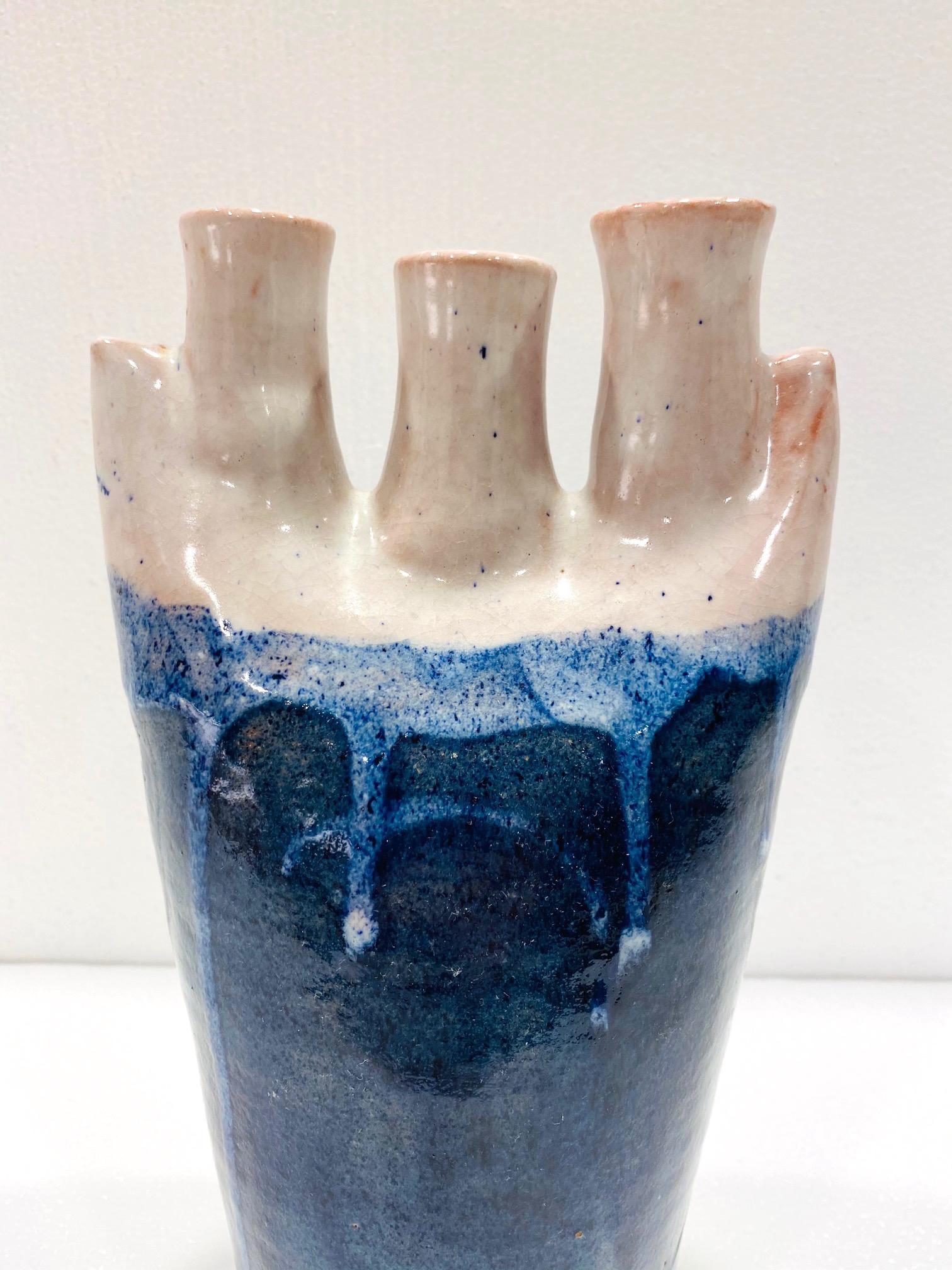Mid-Century Modern Abstract Ceramic Pottery Vase in Navy Blue, Germany, c 1970s 7