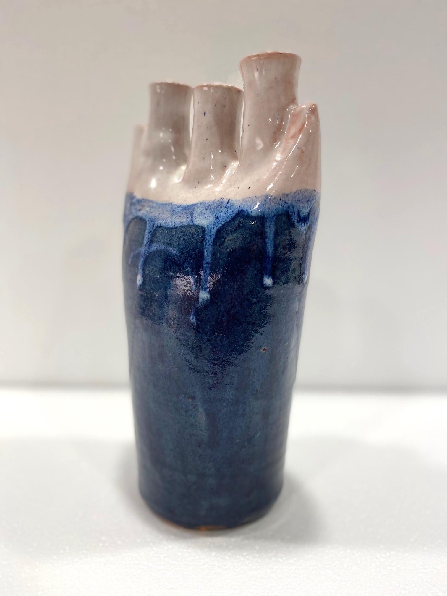 Glazed Mid-Century Modern Abstract Ceramic Pottery Vase in Navy Blue, Germany, c 1970s