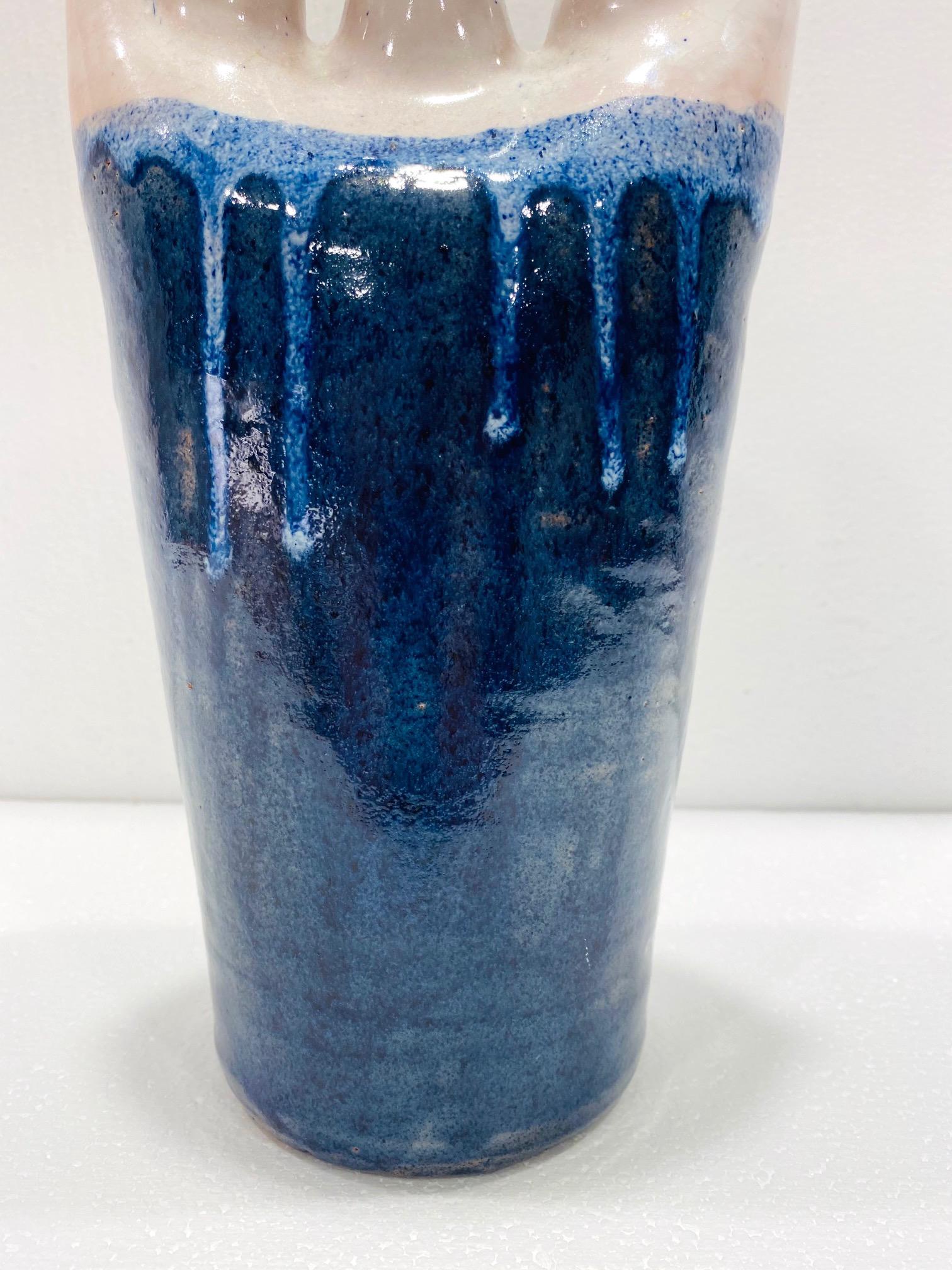 Mid-Century Modern Abstract Ceramic Pottery Vase in Navy Blue, Germany, c 1970s In Good Condition In Fort Lauderdale, FL
