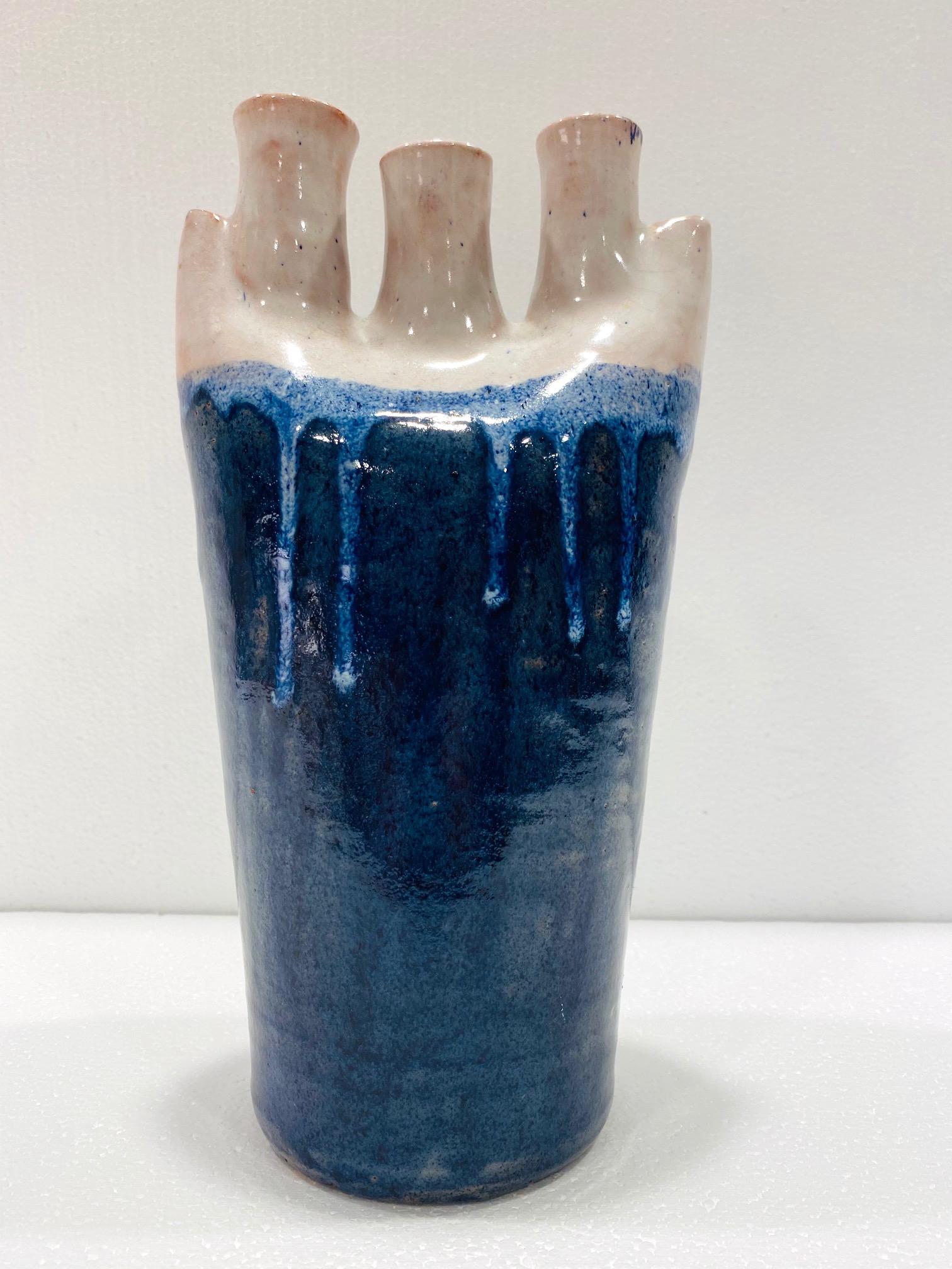 Late 20th Century Mid-Century Modern Abstract Ceramic Pottery Vase in Navy Blue, Germany, c 1970s