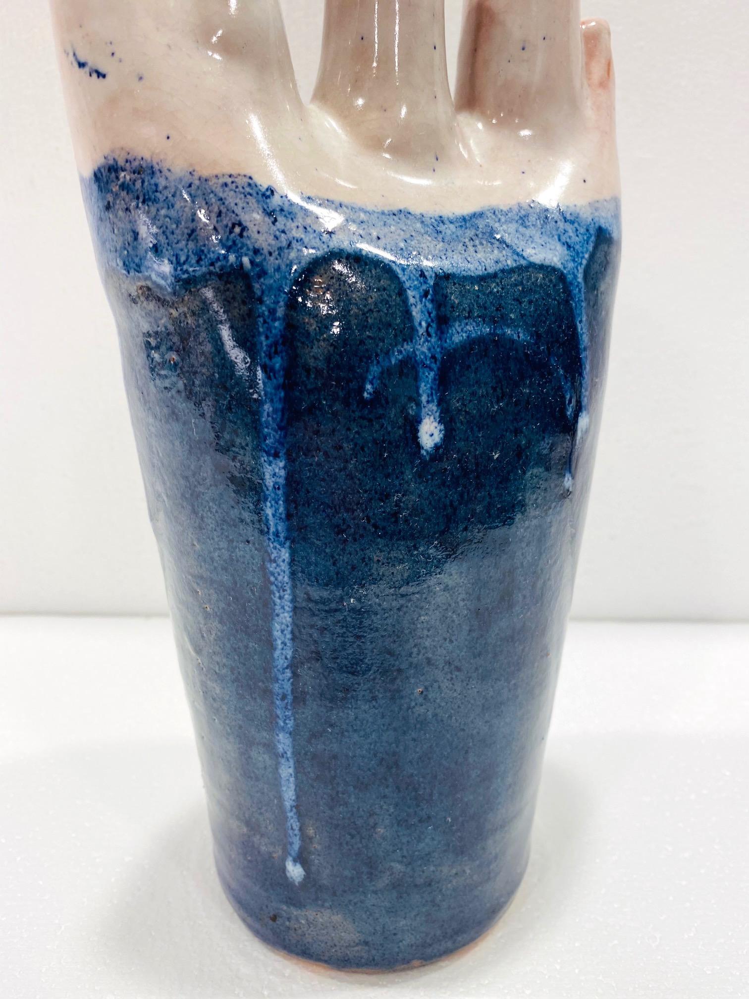 Mid-Century Modern Abstract Ceramic Pottery Vase in Navy Blue, Germany, c 1970s 1