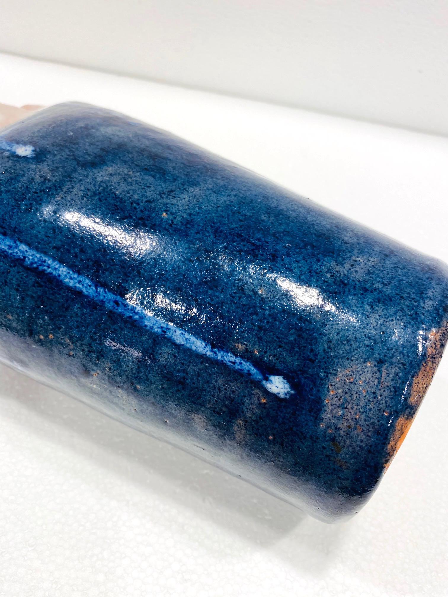 Mid-Century Modern Abstract Ceramic Pottery Vase in Navy Blue, Germany, c 1970s 3
